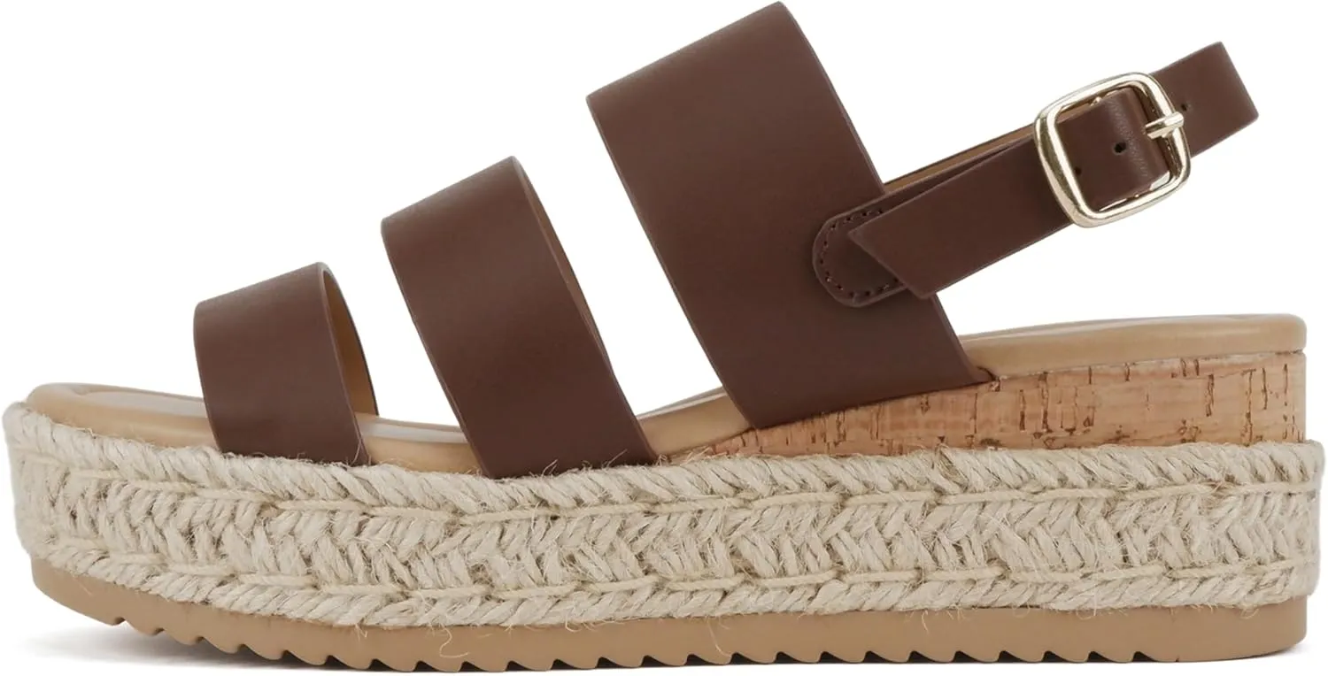 Soda “Resin” ~ Women Round Toe Multi Strap Low Heel Espadrille Wedge Sandal with Adjustable Ankle Strap