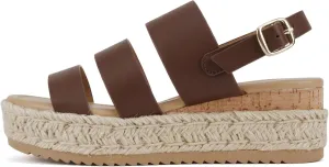 Soda “Resin” ~ Women Round Toe Multi Strap Low Heel Espadrille Wedge Sandal with Adjustable Ankle Strap