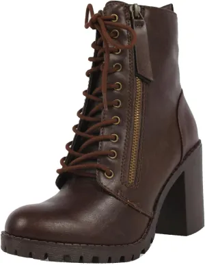 Soda Womens Malia Faux Lace Up Chunky Lug Sole Combat Ankle Boot