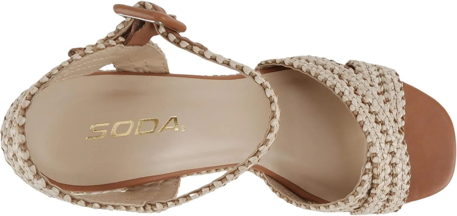 Soda “Yara” ~ Square Open Toe Crisscross Band Ankle Strap High Heel Sandal