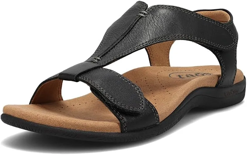 Taos The Show Premium Leather Women's Sandal - Experience Everyday Style, Comfort, Arch Support, Cooling Gel Padding and an Adjustable Fit for Exceptional Walking Comfort Black 7 (W) US