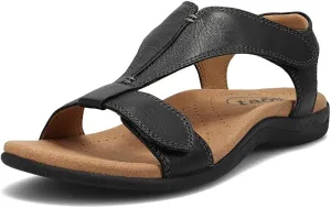 Taos The Show Premium Leather Women's Sandal - Experience Everyday Style, Comfort, Arch Support, Cooling Gel Padding and an Adjustable Fit for Exceptional Walking Comfort Black 7 (W) US