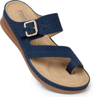 TEMOFON Flip Flops for Women Summer: Comfortable Walking Sandals,Arch Support,Orthopedic Bunion Sandal, Dressy Black/Navy/White Sandals Size 5-11