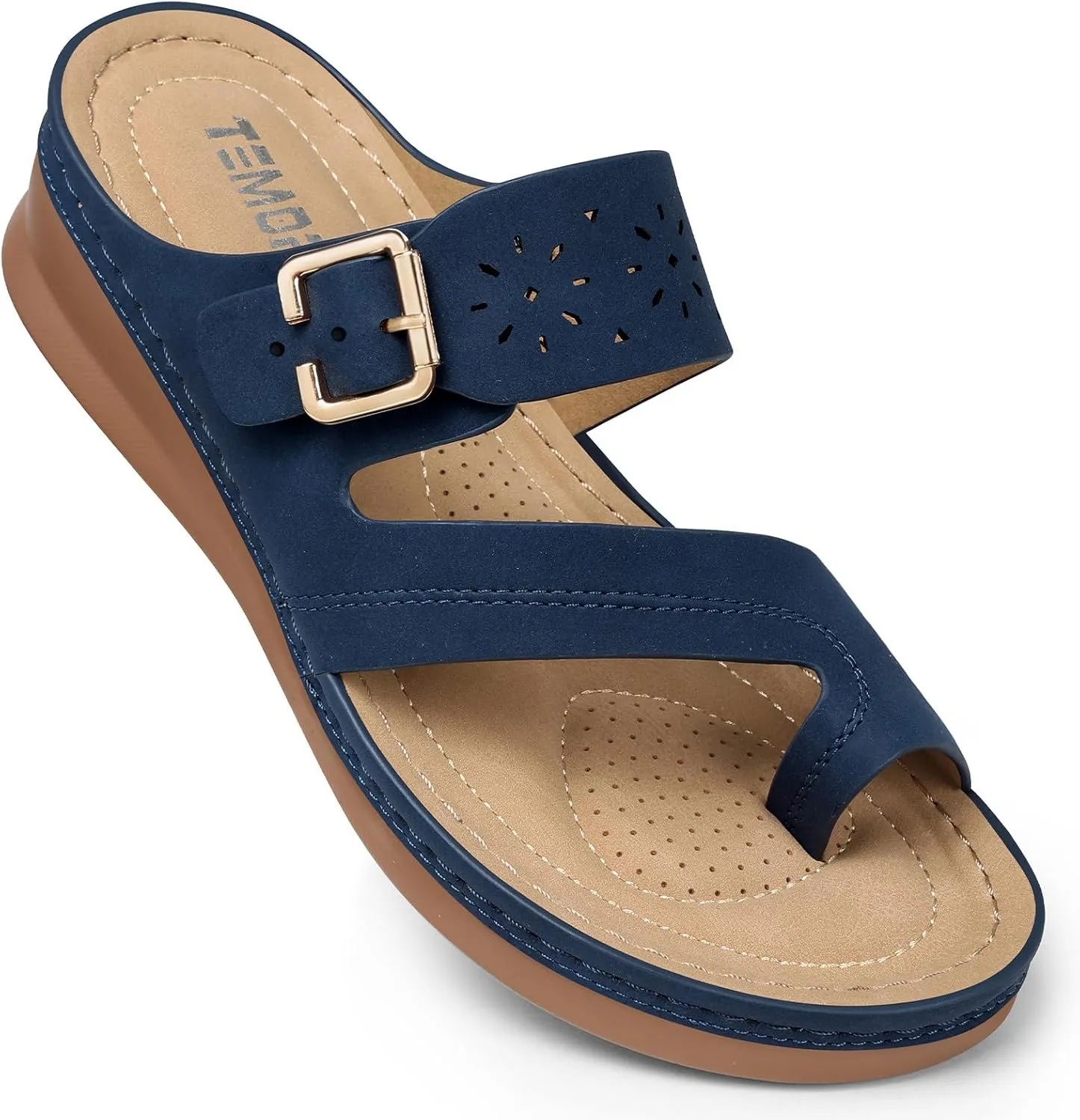TEMOFON Flip Flops for Women Summer: Comfortable Walking Sandals,Arch Support,Orthopedic Bunion Sandal, Dressy Black/Navy/White Sandals Size 5-11