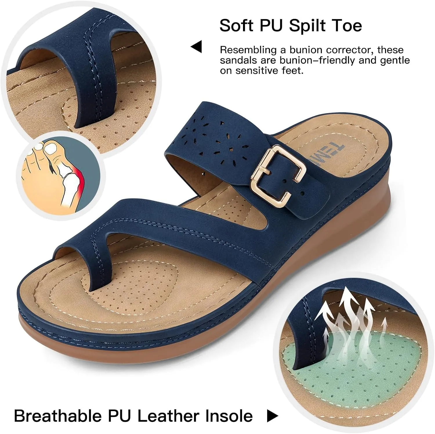TEMOFON Flip Flops for Women Summer: Comfortable Walking Sandals,Arch Support,Orthopedic Bunion Sandal, Dressy Black/Navy/White Sandals Size 5-11