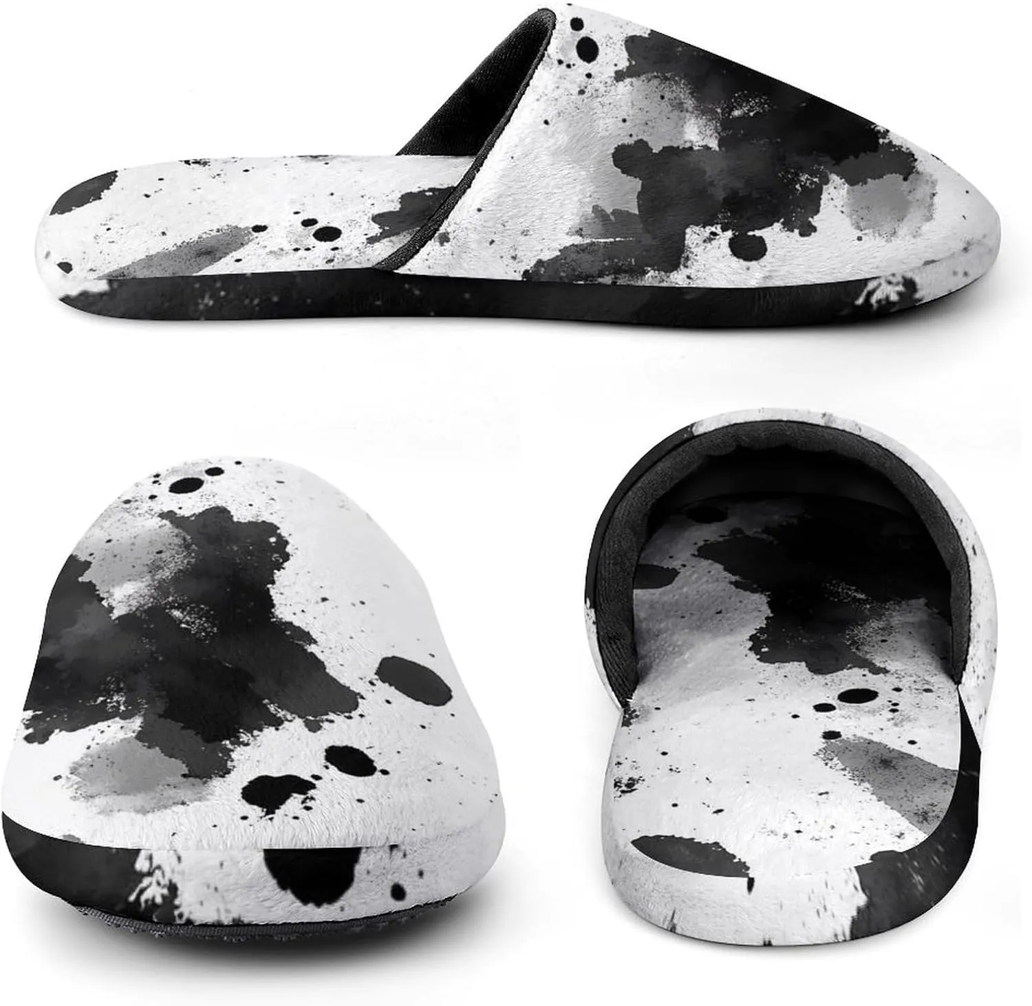 Tie-Dye Black And White Ink Jet Cotton Slippers Fashion Slip on House Shoes Lightweight Slipper for Men