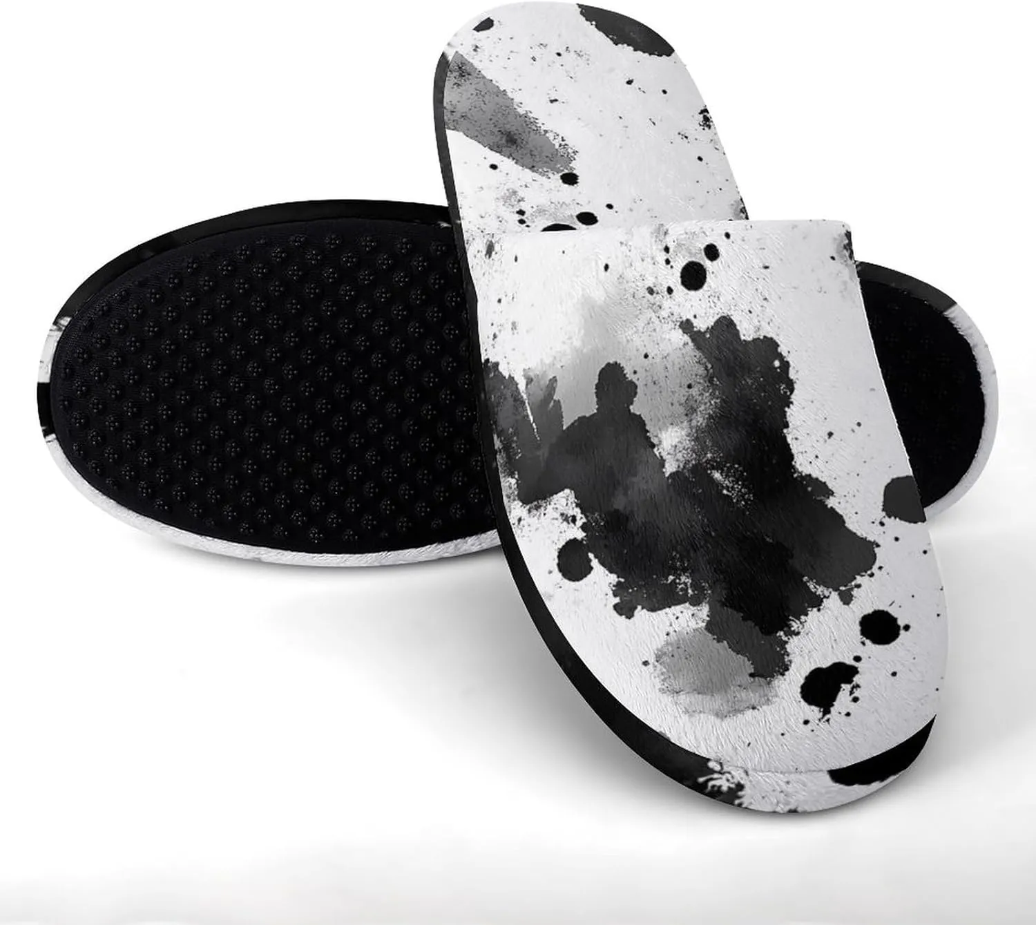 Tie-Dye Black And White Ink Jet Cotton Slippers Fashion Slip on House Shoes Lightweight Slipper for Men