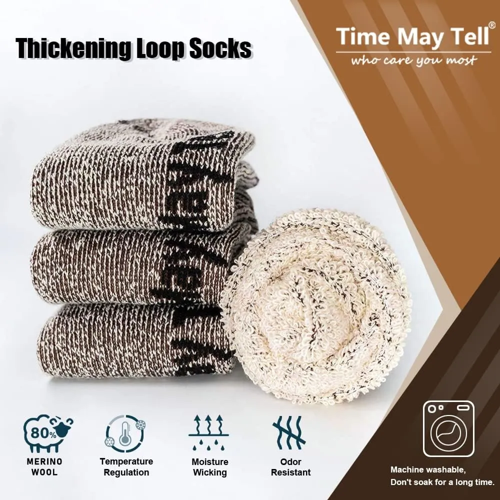 Time May Tell Mens Merino Wool Hiking Cushion Socks Thermal Warm Crew Winter Boot Socks Pack (2/4 Pair,6-13 Size)