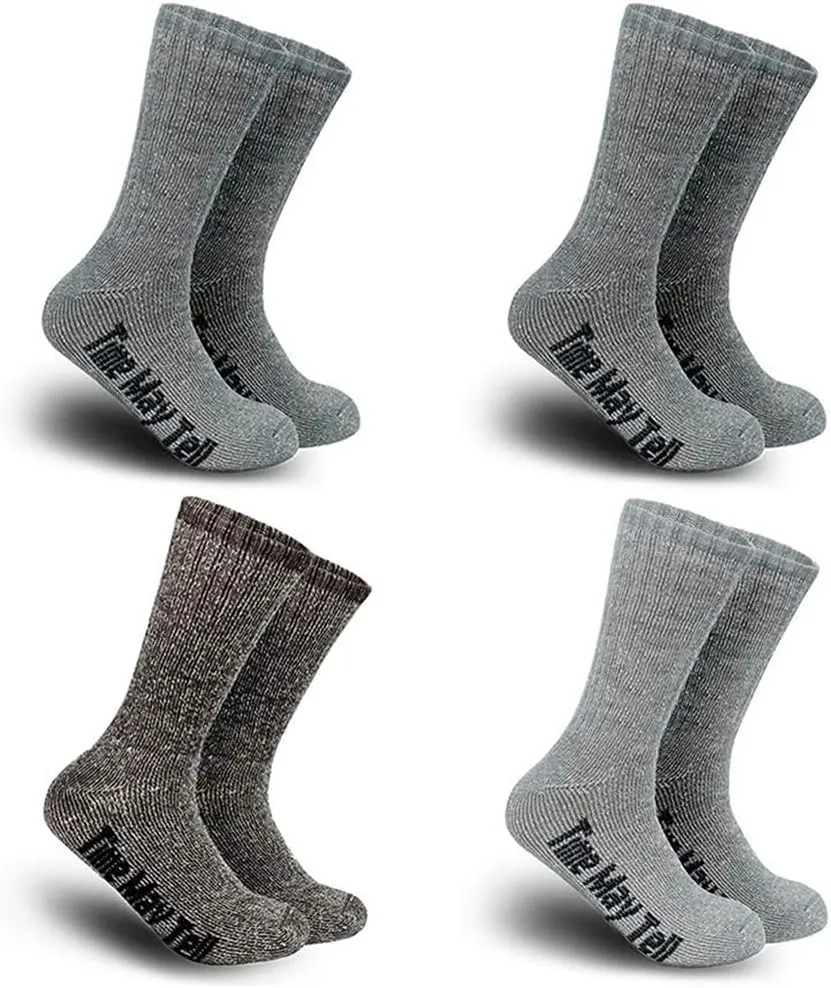 Time May Tell Mens Merino Wool Hiking Cushion Socks Thermal Warm Crew Winter Boot Socks Pack (2/4 Pair,6-13 Size)