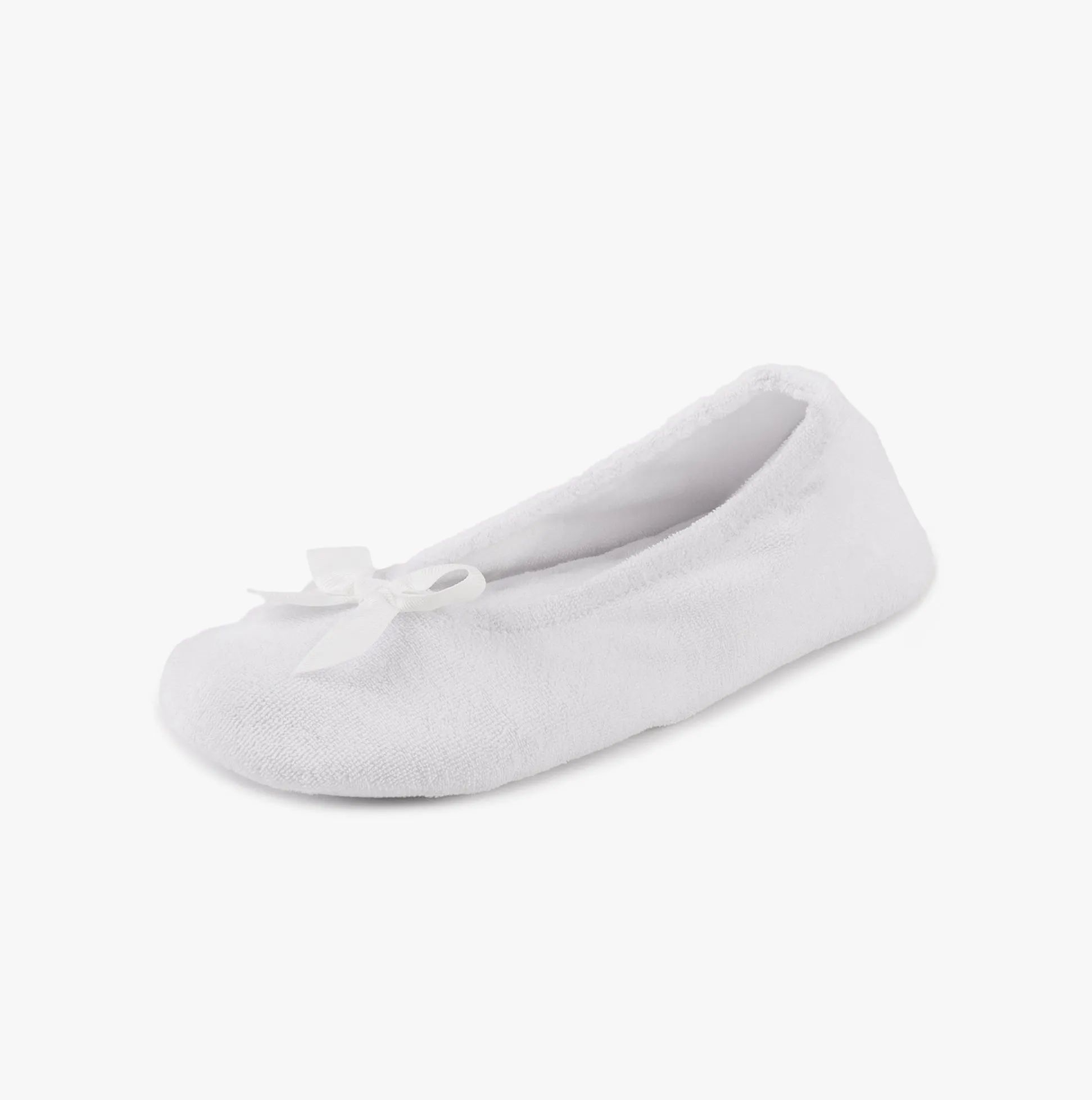 Totes Isotoner TERRY BALLET WITH BOW Womens Ballet Slippers White