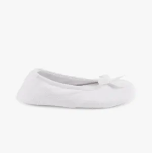 Totes Isotoner TERRY BALLET WITH BOW Womens Ballet Slippers White