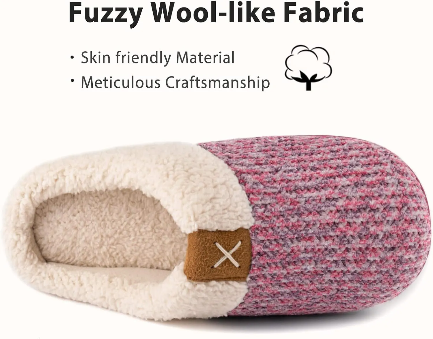ULTRAIDEAS Women's Indoor Bedroom Slipper with Memory Foam, Gift for Women, Wool-Like House Shoe with Anti-Skid Rubber Sole for Ladies