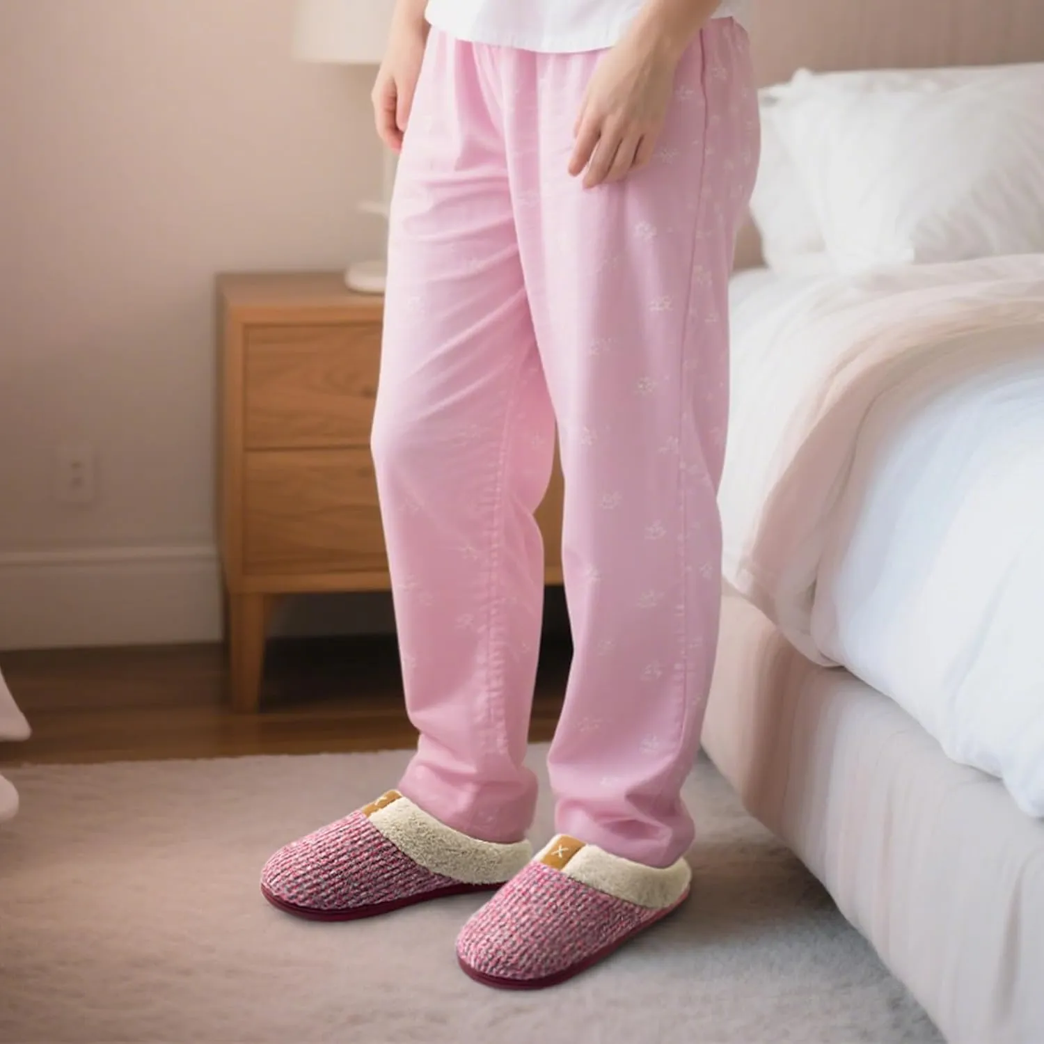 ULTRAIDEAS Women's Indoor Bedroom Slipper with Memory Foam, Gift for Women, Wool-Like House Shoe with Anti-Skid Rubber Sole for Ladies