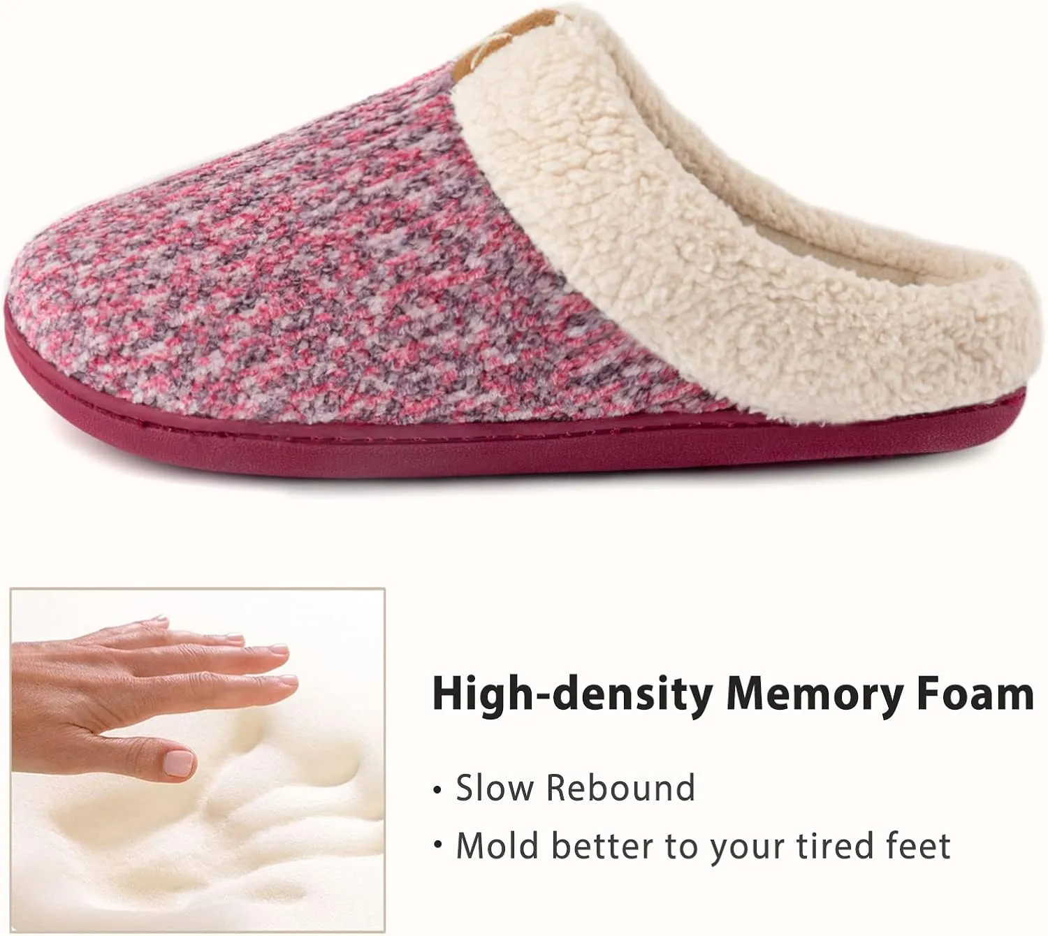 ULTRAIDEAS Women's Indoor Bedroom Slipper with Memory Foam, Gift for Women, Wool-Like House Shoe with Anti-Skid Rubber Sole for Ladies