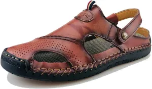 UPIShi Mens Closed Toe Casual Leather Strap Athletic Beach Outdoor Adjustable Sandals Fisherman Shoes