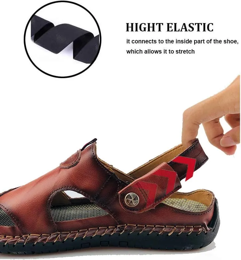 UPIShi Mens Closed Toe Casual Leather Strap Athletic Beach Outdoor Adjustable Sandals Fisherman Shoes