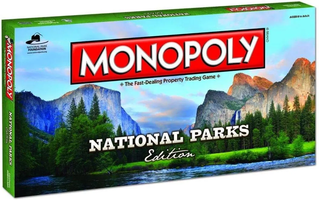 USAOPOLY Monopoly National Parks Edition Board Game | Themed National Park Monopoly Game | Buy, Sell & Trade Iconic Parks Like Yellowstone & The Grand Canyon |Themed Monopoly Game