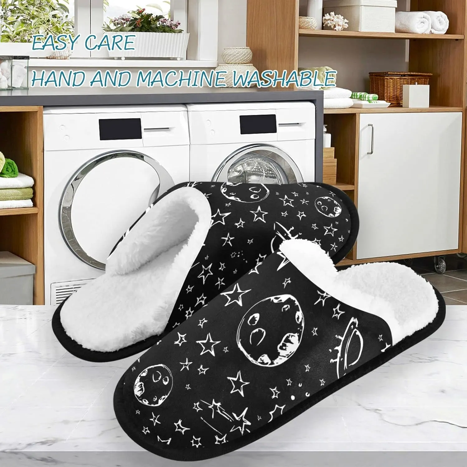 visesunny Planet Star Rocket Ufo Comet Cozy Fuzzy Mens Womens Memory Foam House Slippers Plush Fleece Indoor Outdoor Slipper