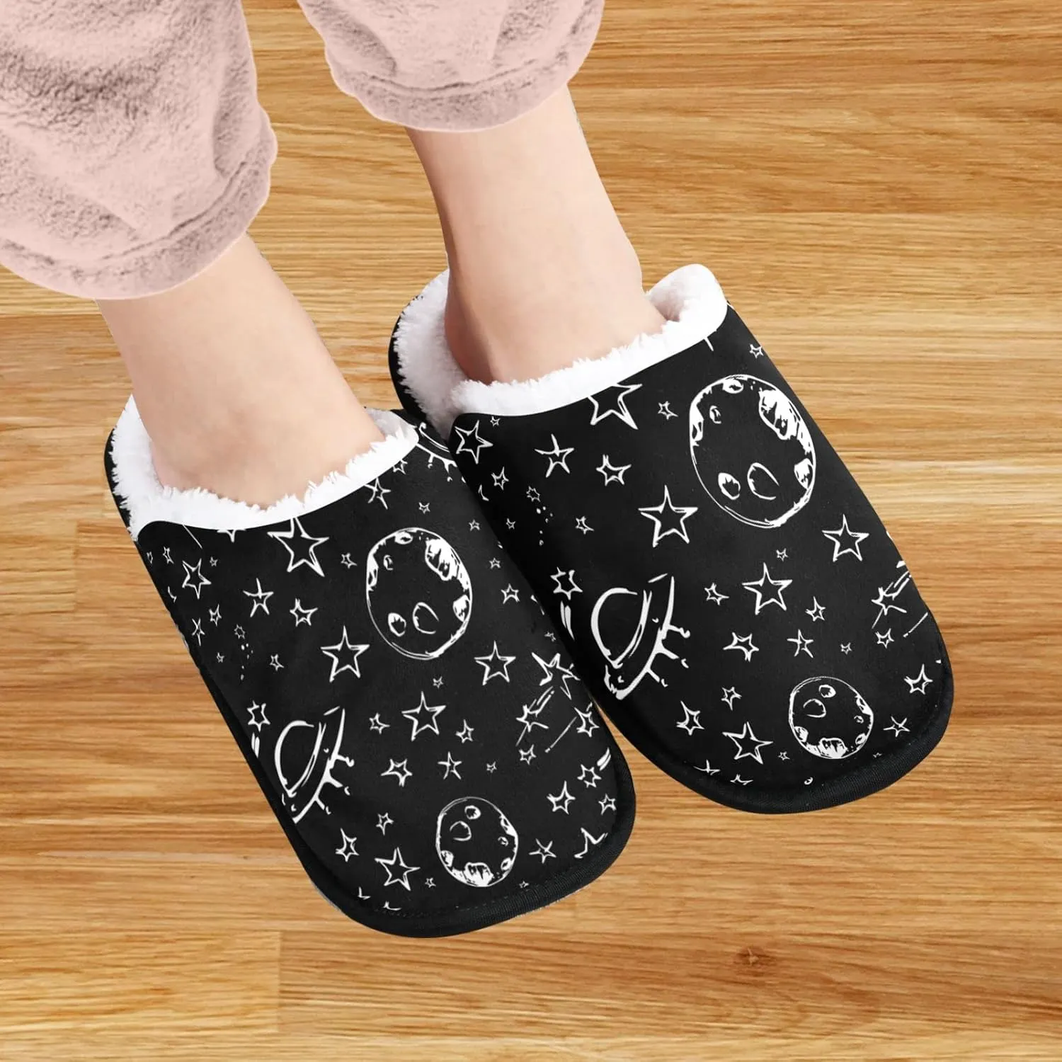visesunny Planet Star Rocket Ufo Comet Cozy Fuzzy Mens Womens Memory Foam House Slippers Plush Fleece Indoor Outdoor Slipper