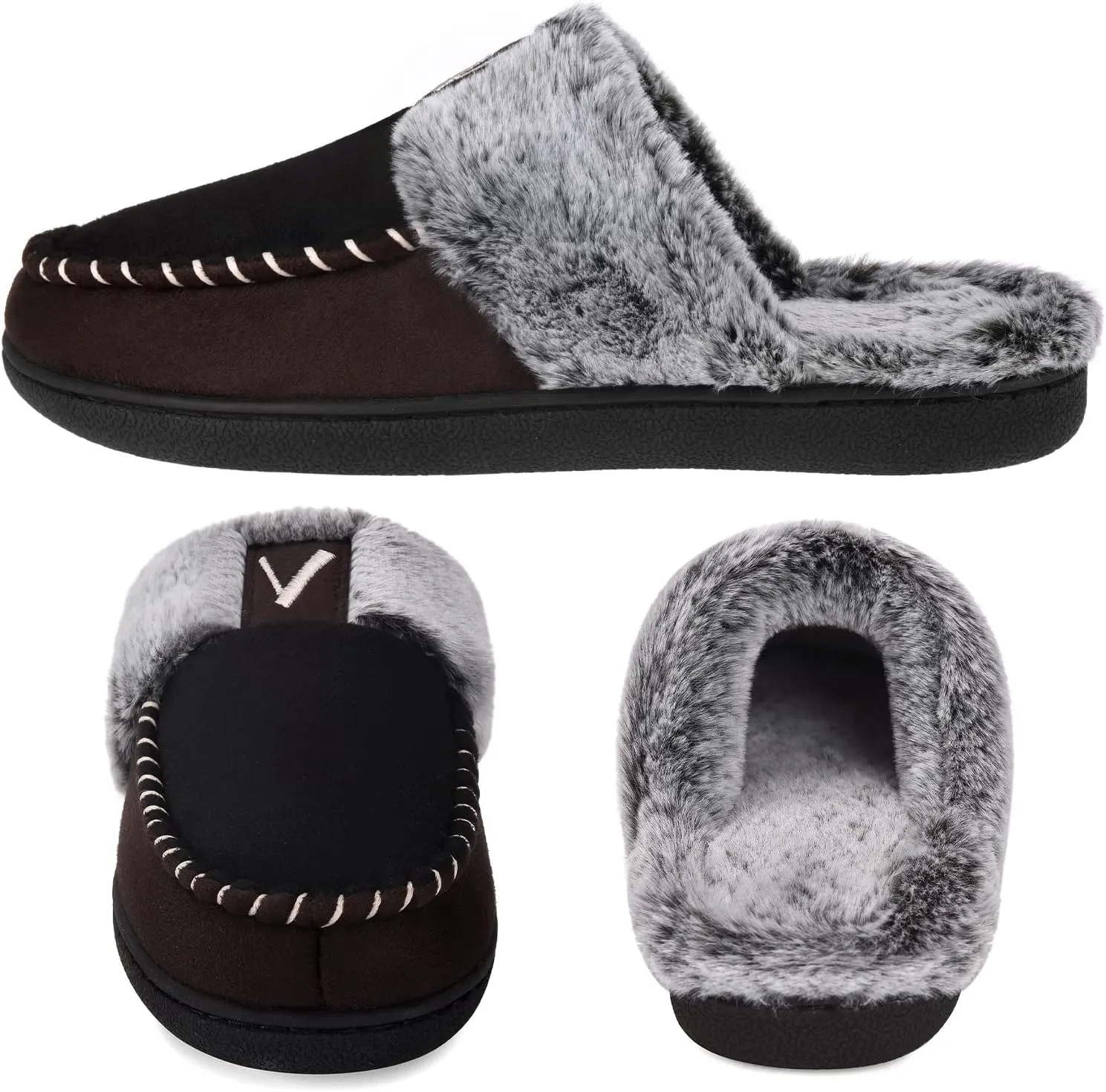 VONMAY Women's Memory Foam Slippers Moccasin Slip-on Scuff House Shoes Fuzzy Faux Fur Lining Indoor Outdoor for All Seasons