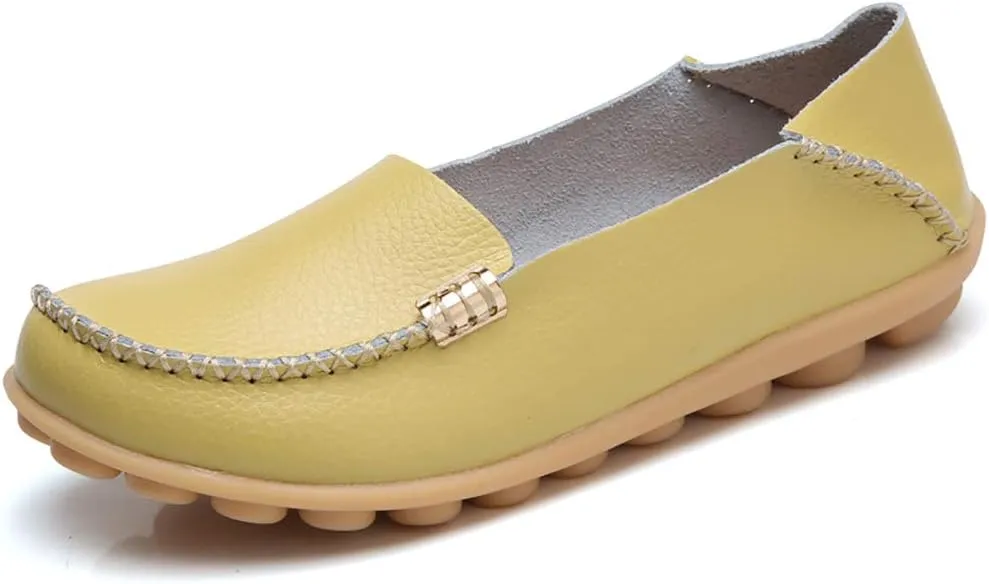 WERWAES Womens Casual Loafers Comfortable Leather Slip on Shoes Fashion Round Toe Moccasins Flats Soft Lightweight Walking Outdoor Loafers