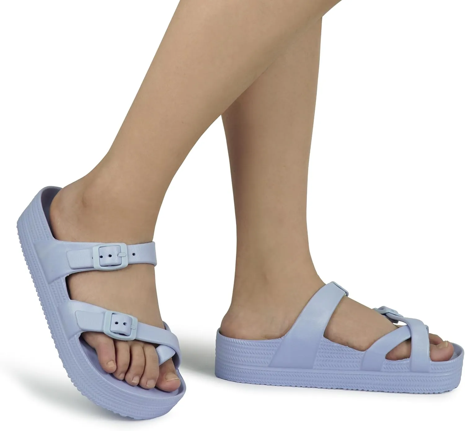 Weweya Womens Sandal with Arch Support - Adjustable Buckle Straps Beach Slides - Summer Lightweight Flip Flops Sandals