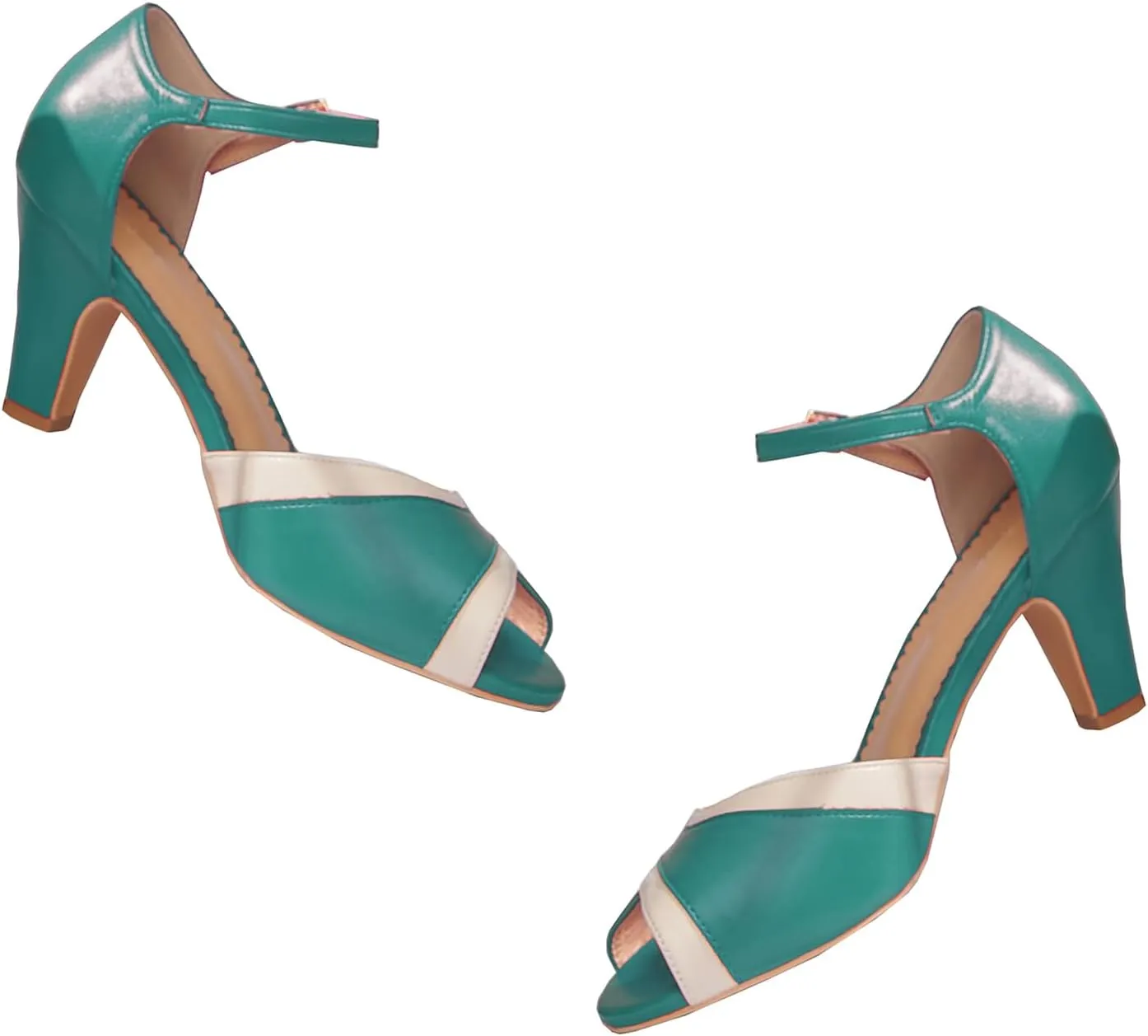 Women Ankle Strap Kitten Heel Sandals Round Open Toe Sandal Pumps Two Tone 3 inch Sandal Kitten Heels Buckle Strap Dress Sandals Shoes Peep Toe Matte Vintage Cute Size 4-11 M US