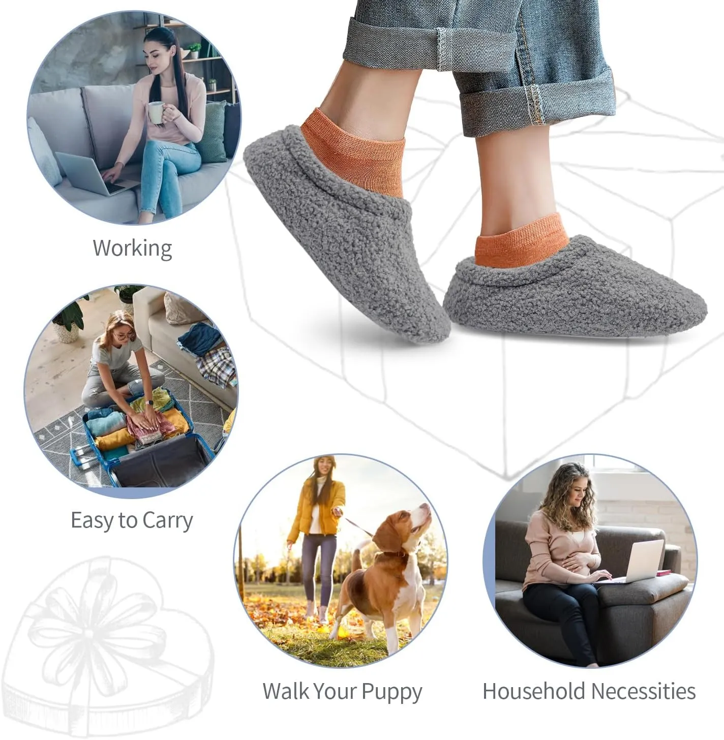 Women House Fuzzy Slippers - Lightweight Comfy Memory Foam Cozy Warm Fluffy Non-slip Indoor Slippers Size US 5-12