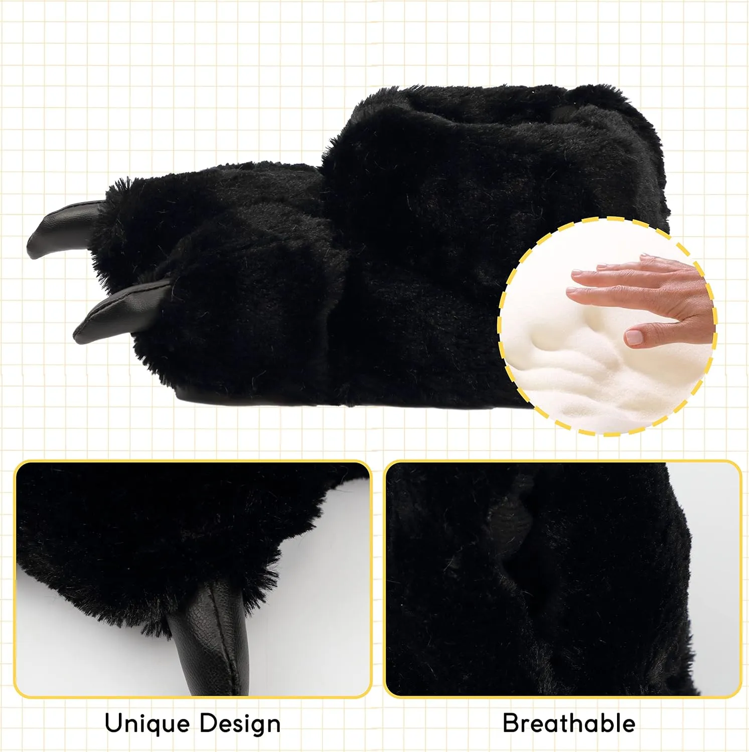 Women Plush Animal Paw Slippers Funny Novelty Bear Claw Slippers Cozy Furry Warm Memory Foam Slippers Gifts for Halloween Christmas