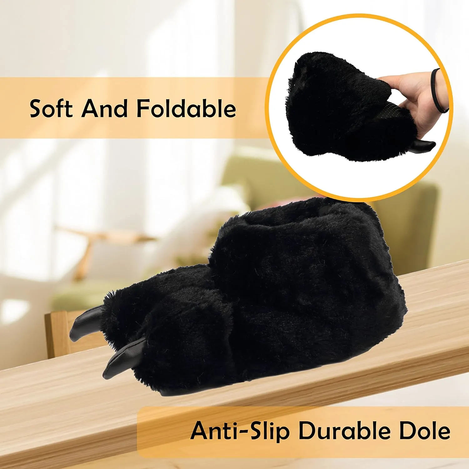 Women Plush Animal Paw Slippers Funny Novelty Bear Claw Slippers Cozy Furry Warm Memory Foam Slippers Gifts for Halloween Christmas