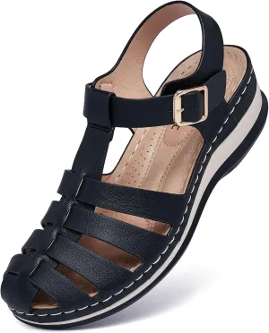 Women's Black Gladiator Sandals - Casual Platform Open Toe Adjustable Ankle Strap Dress Sandals