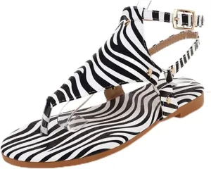 Women's Colorful Snakeskin Sandals with Adjustable Strap Casual Summer Beach T-Strap Flats Vintage Sandal Footwear