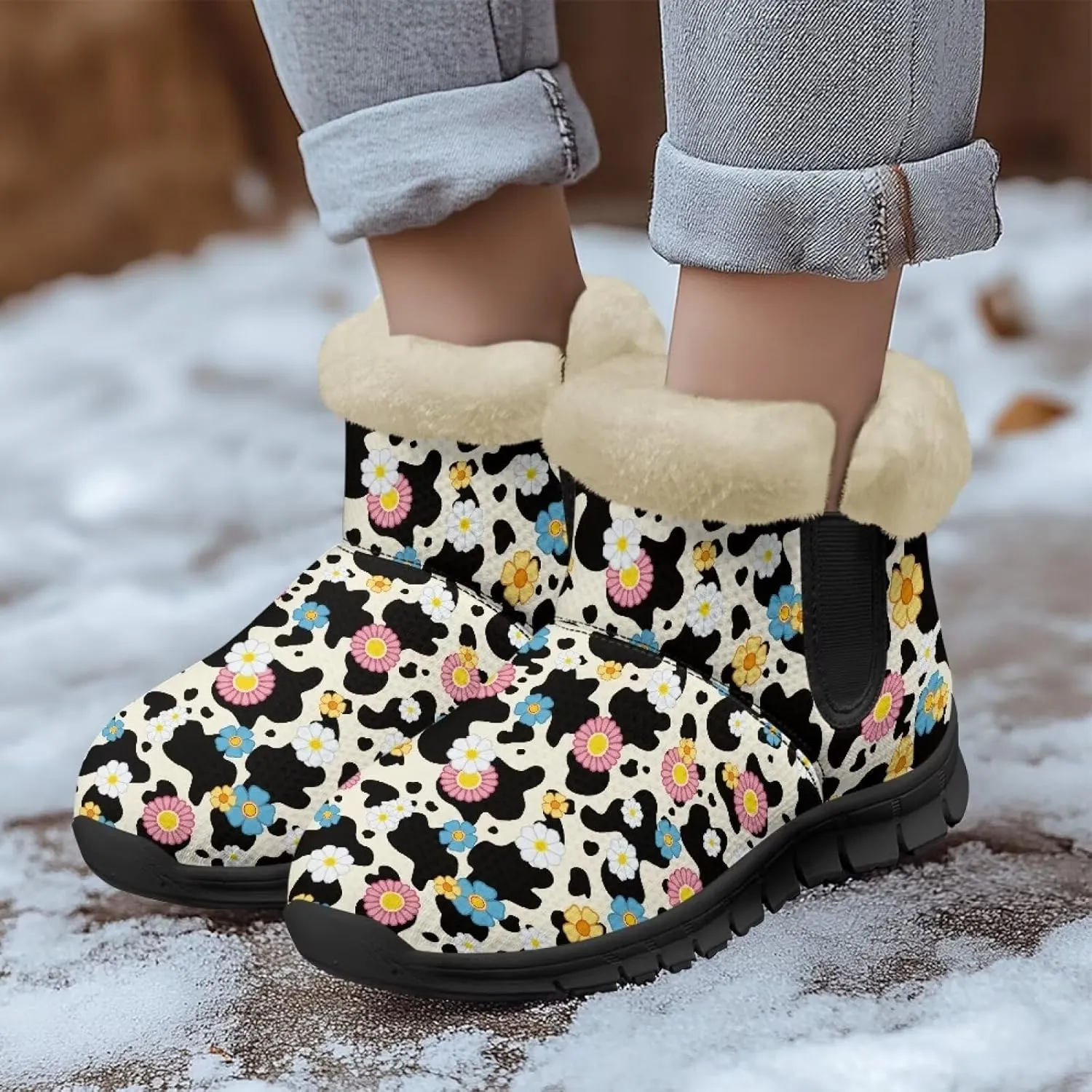 Womens Fuzzy Boots Winter Comfy Plush Warm Fur Lined Lining Snow Boot Waterproof Comfortable Slip On Outdoor Walking Hiking Booties