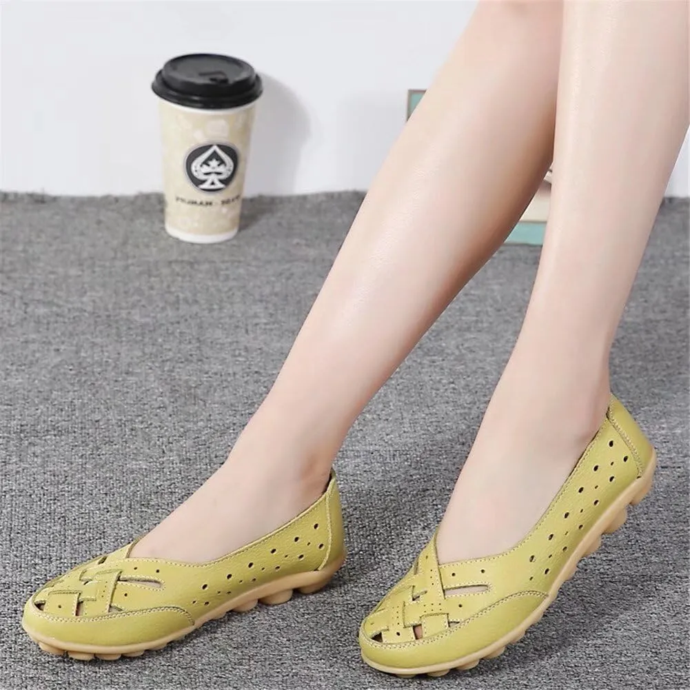 Women's Leather Driving Shoes Slipper Loafers Flats Slip-On Cutout Sandals