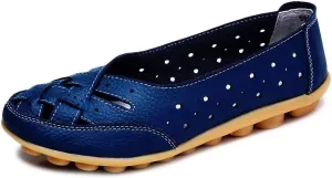 Women's Leather Driving Shoes Slipper Loafers Flats Slip-On Cutout Sandals