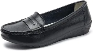 Women's Leather Loafers Driving Moccasins Casual Slip-On Boat Shoes Comfort Walking Flat Loafer for Women Wide Width
