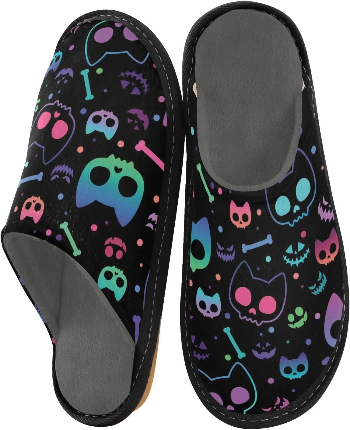 Women's Mens Cute Pattern Chic Cosy Slip-On Slippers,Casual Linning Breathable Memory Foam Scuff Winter House Bedroom Shoes Gift for Unisex Indoor/Outdoor Size 4-11