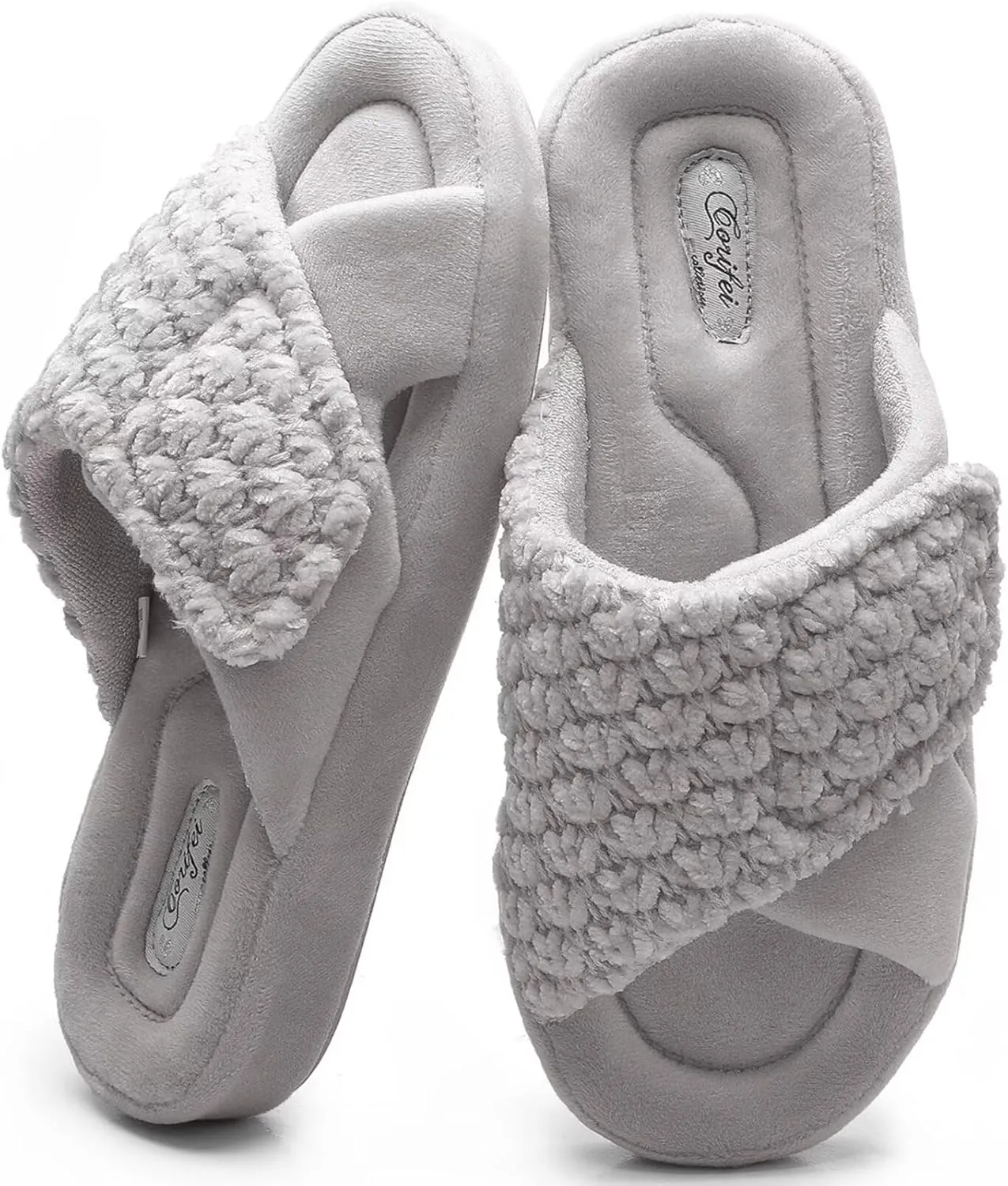 Women's Orthotic Slippers with Arch Support Adjustable Orthopedic Slipper Memory Foam Ladies House Shoes Indoor Slip On for Plantar Fasciitis