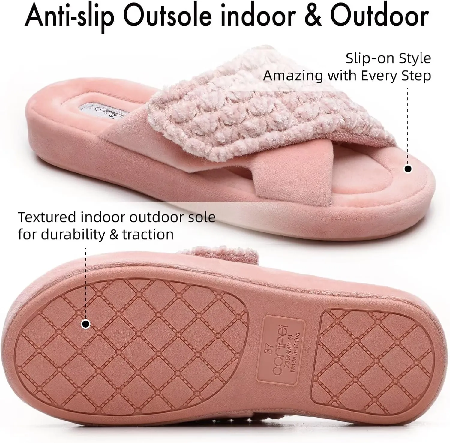 Women's Orthotic Slippers with Arch Support Adjustable Orthopedic Slipper Memory Foam Ladies House Shoes Indoor Slip On for Plantar Fasciitis
