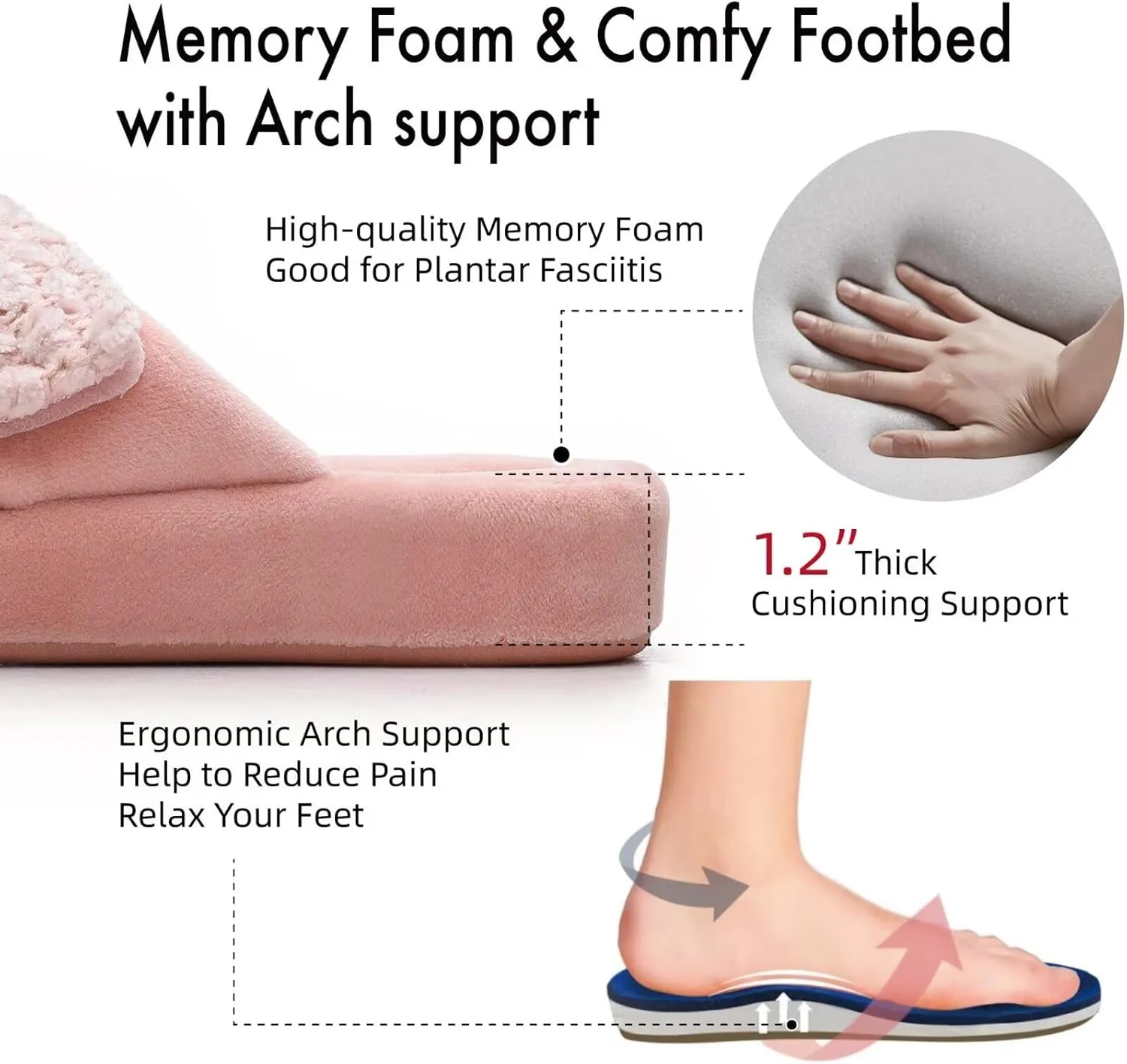 Women's Orthotic Slippers with Arch Support Adjustable Orthopedic Slipper Memory Foam Ladies House Shoes Indoor Slip On for Plantar Fasciitis