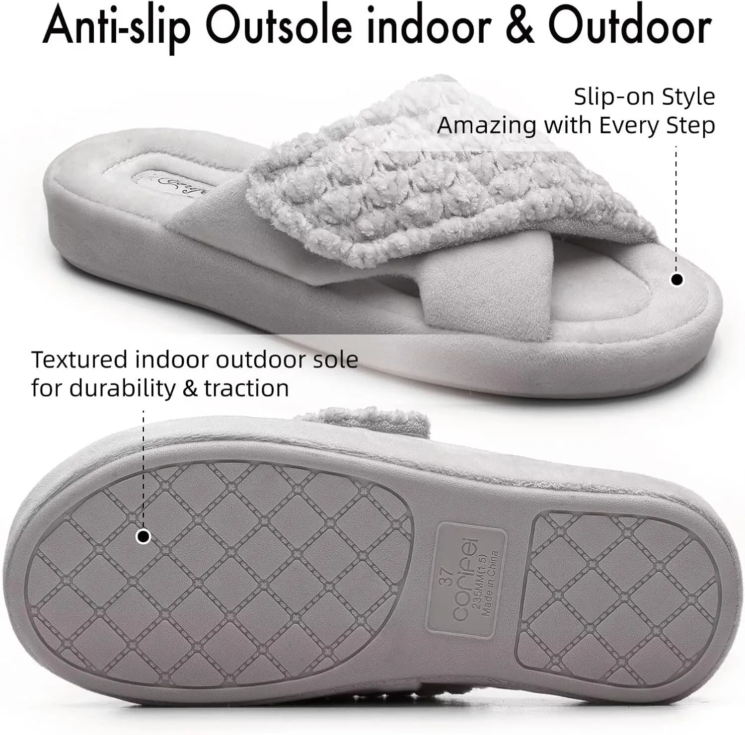 Women's Orthotic Slippers with Arch Support Adjustable Orthopedic Slipper Memory Foam Ladies House Shoes Indoor Slip On for Plantar Fasciitis