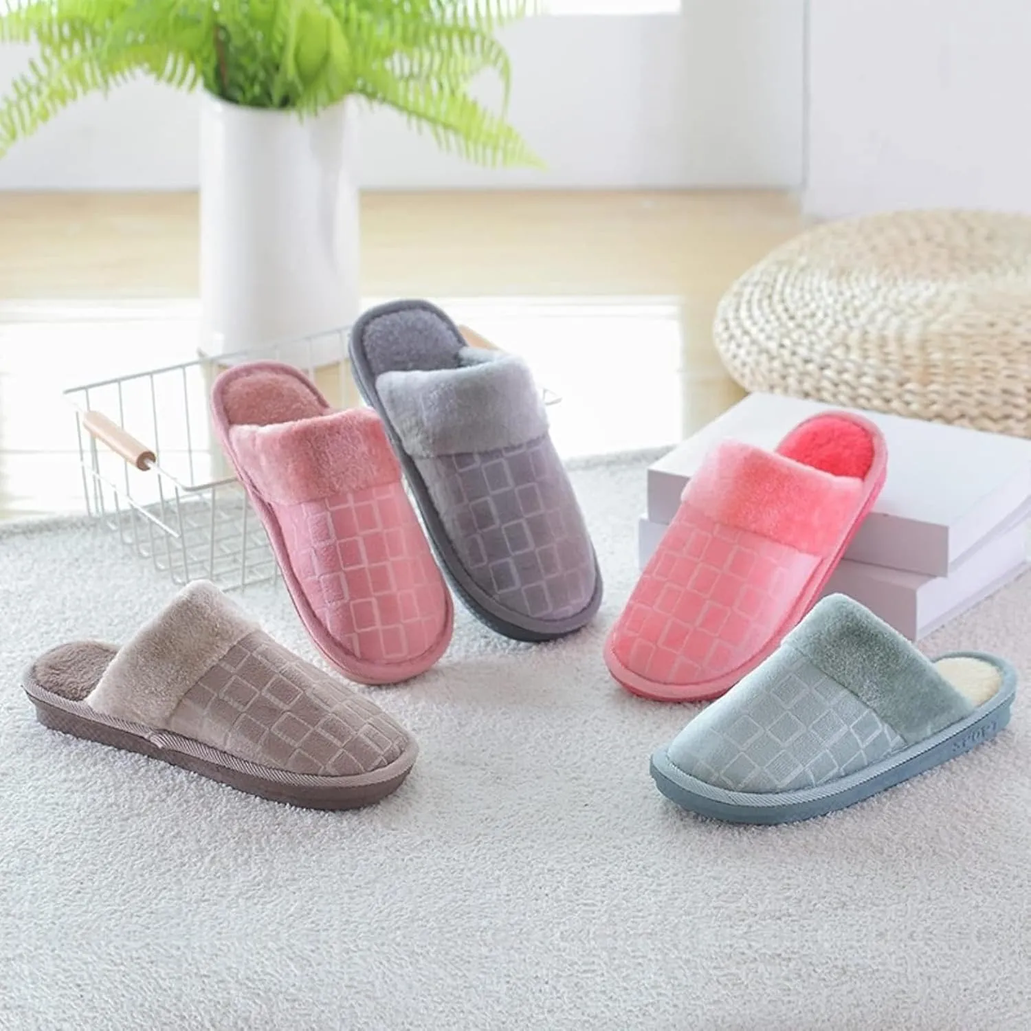 Women's Plaid Home Shoes Indoor Slippers Memory Foam Wool Lining Bedroom Slippers