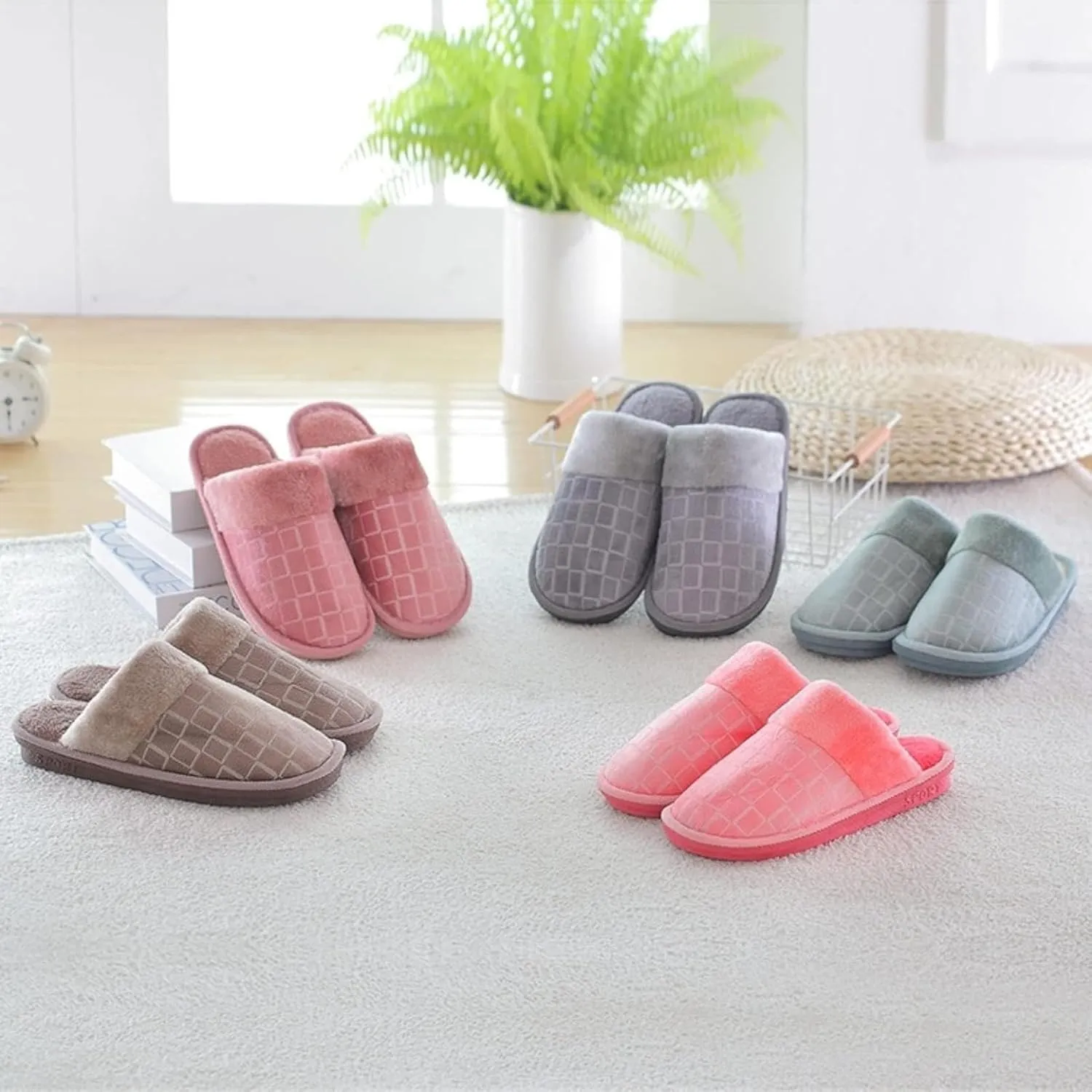 Women's Plaid Home Shoes Indoor Slippers Memory Foam Wool Lining Bedroom Slippers