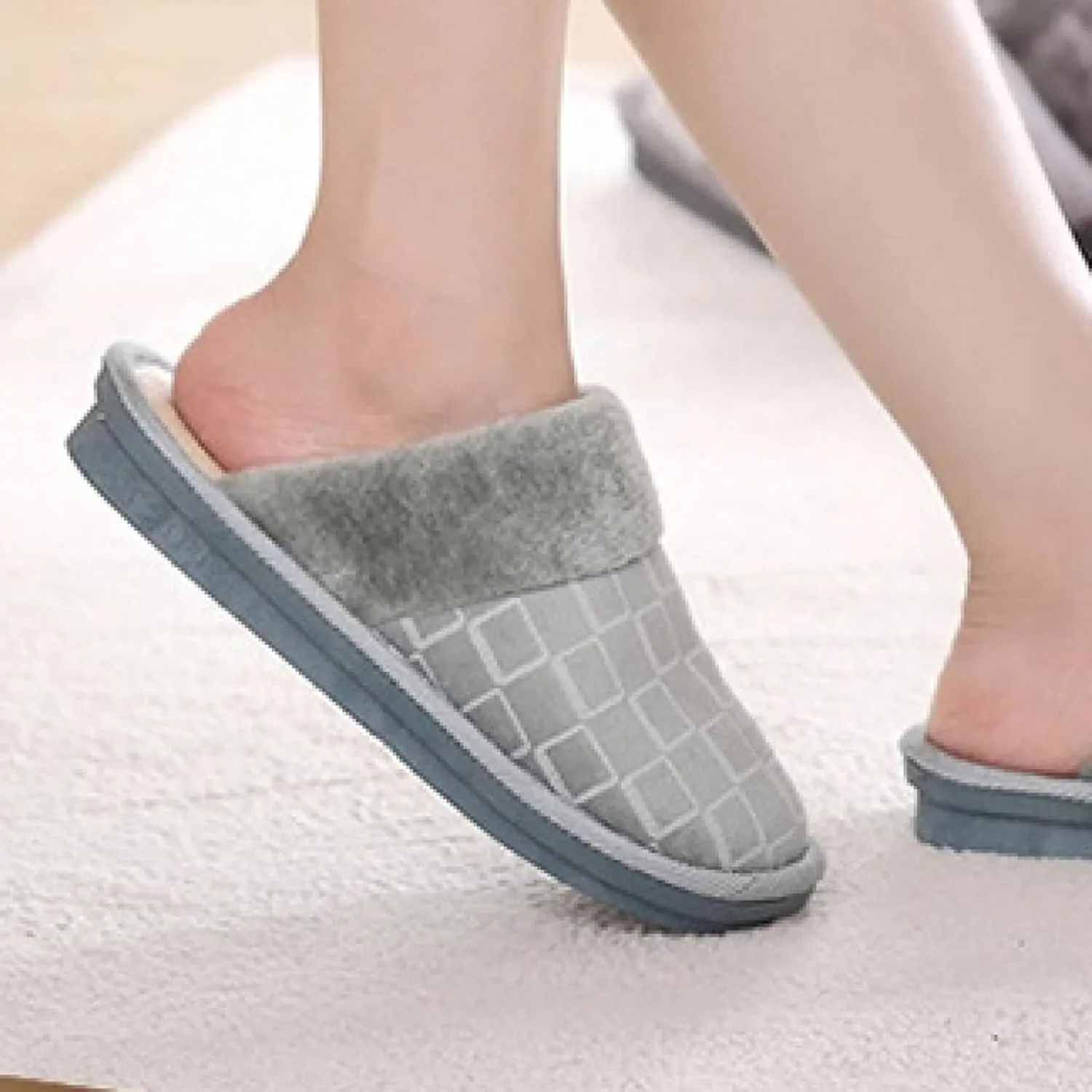 Women's Plaid Home Shoes Indoor Slippers Memory Foam Wool Lining Bedroom Slippers