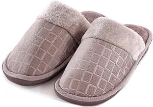 Women's Plaid Home Shoes Indoor Slippers Memory Foam Wool Lining Bedroom Slippers