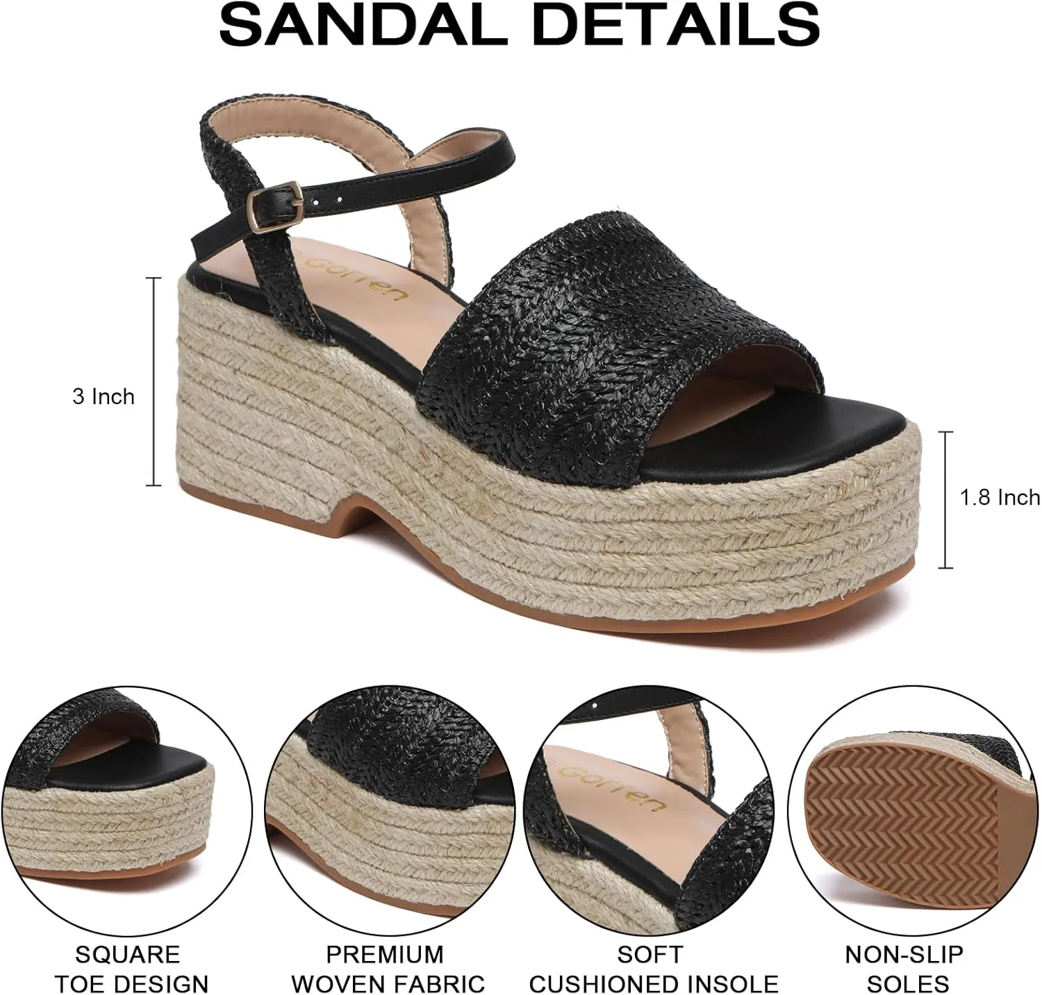 Women's Platform Espadrille Wedge Sandals Arch Support Ankle Strap Open Toe Casual Sandal