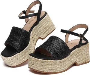 Women's Platform Espadrille Wedge Sandals Arch Support Ankle Strap Open Toe Casual Sandal