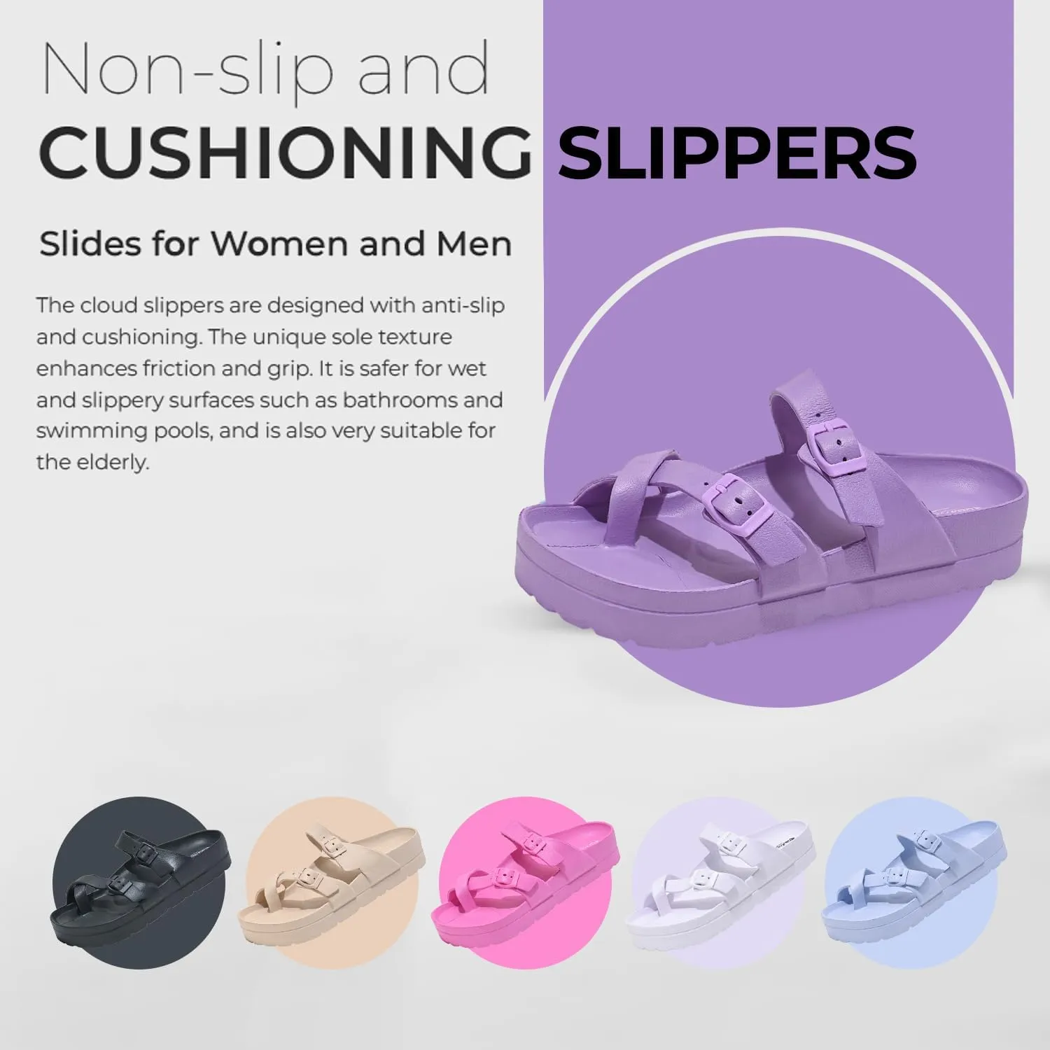 Women's Platform Sandals - Arch Support, Comfortable Foam Slides with Adjustable Buckle, Lightweight Thick Soles | Ultra Cushion