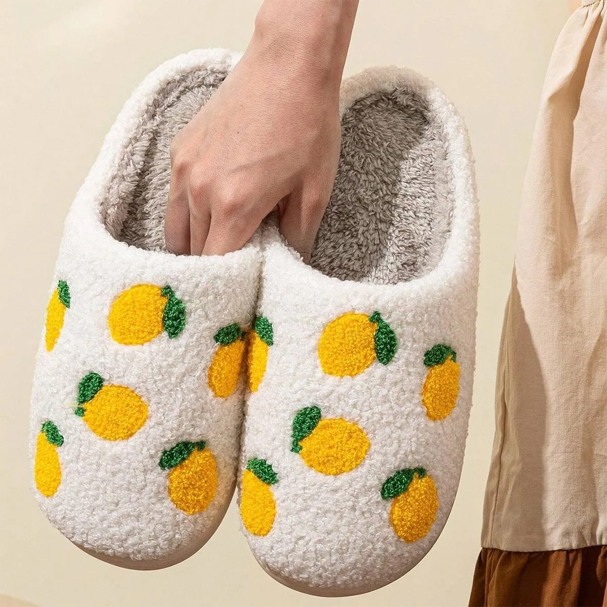 Women's Plush Warm Rose Flowers Slippers Cute Slip-on Cozy Fuzzy House Cotton Slippers