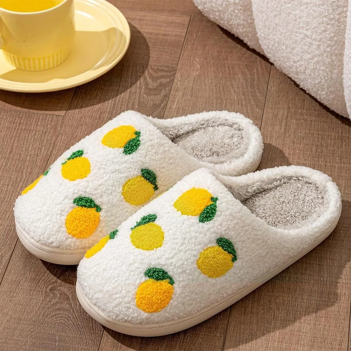 Women's Plush Warm Rose Flowers Slippers Cute Slip-on Cozy Fuzzy House Cotton Slippers